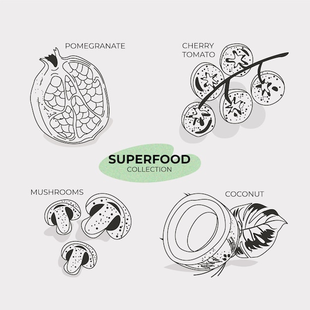 Superfood decorontwerp hand getrokken