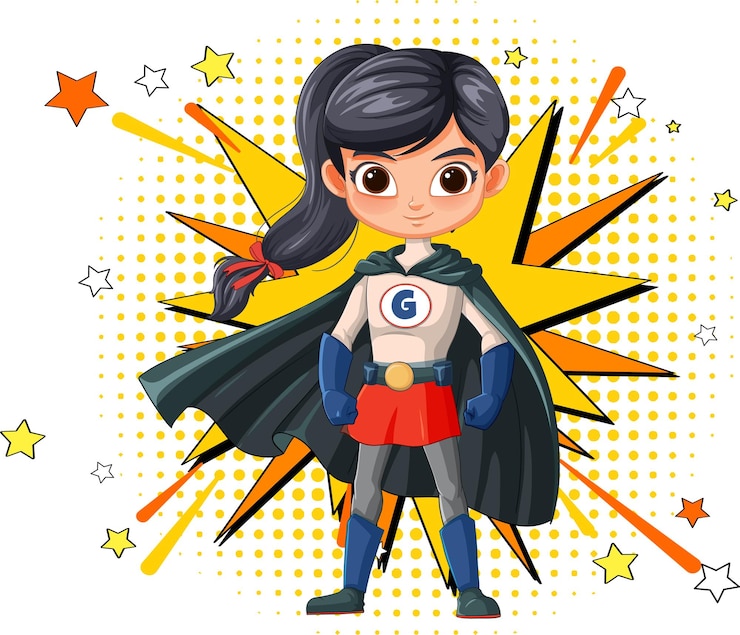 Gratis Vector superheldin in actie poseert
