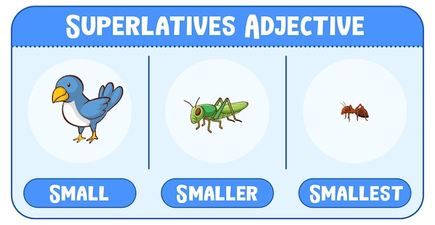 Gratis vector superlatieven bijvoeglijke naamwoorden voor woord klein