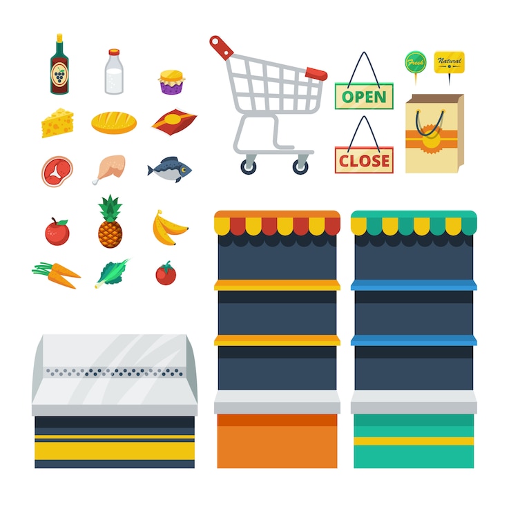 Gratis Vector supermarkt decoratieve pictogrammen collectie