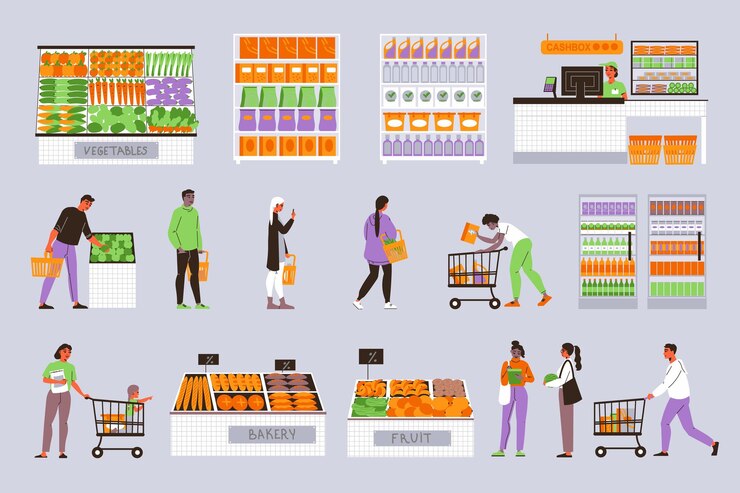 Gratis Vector supermarkt kleur pictogrammen collectie