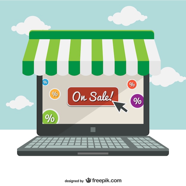 Gratis vector supermarkt online laptop concept illustratie