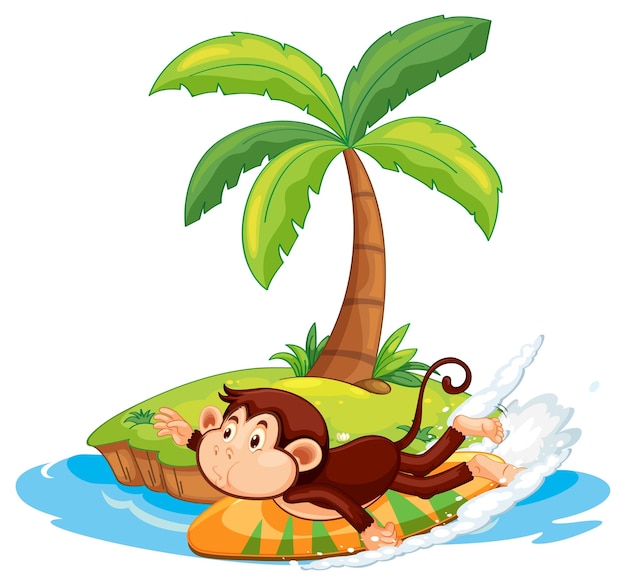 Surfen aap stripfiguur op geïsoleerd eiland