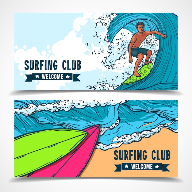 Gratis vector surfen banners instellen