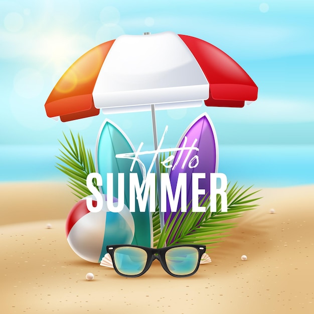 Gratis vector surfplanken realistische zomer achtergrond