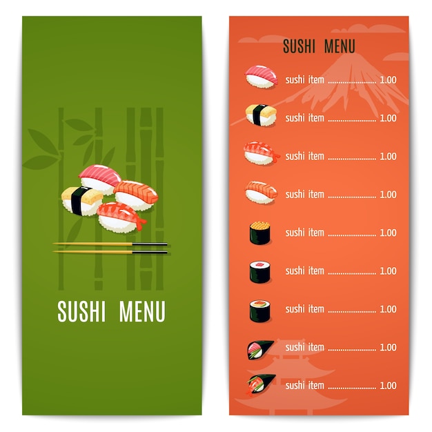 Gratis vector sushi menu template