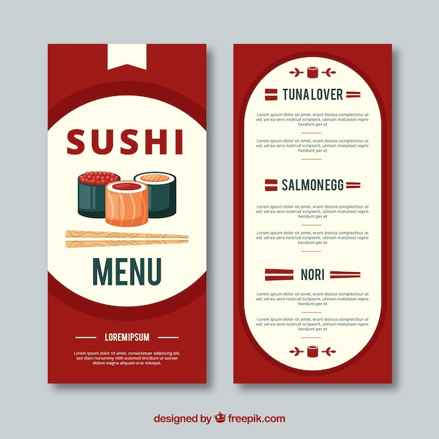 Gratis vector sushi menusjabloon in platte ontwerp