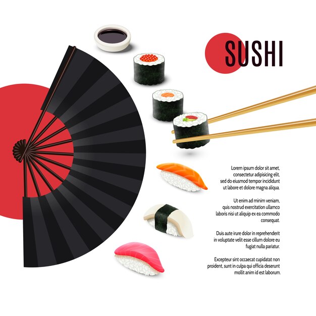 Sushiaffiche met vouwende ventilator