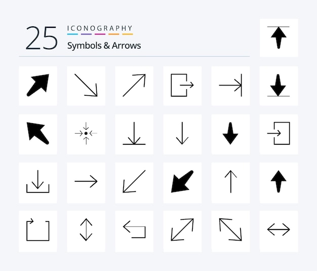 Symbolen pijlen 25 solid glyph-pictogrampakket inclusief pijl-omhoog en pijl-omlaag