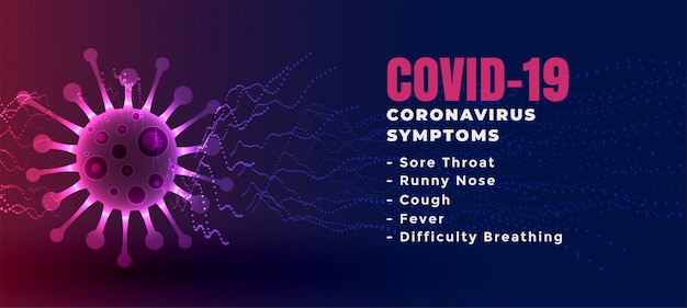 Gratis vector symptomenlijst van coronavirus covid-19 met banner met virusverspreiding