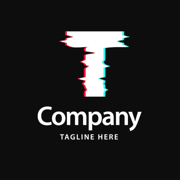 T glitch logo zakelijk merkidentiteitsontwerp vectorillustratie