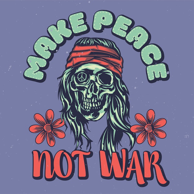 Gratis vector t-shirt labelontwerp met illustratie van dode hippie