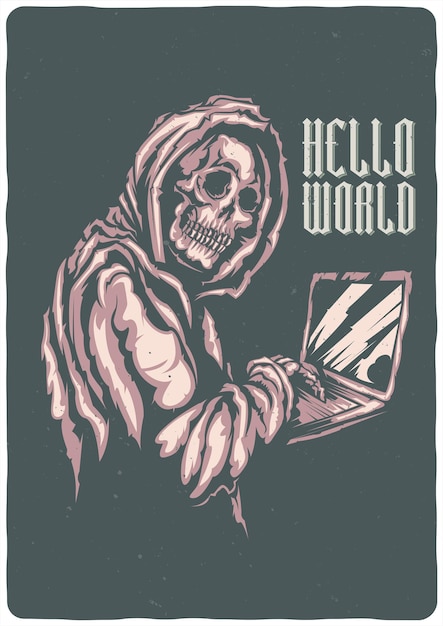 T-shirt of poster met illustratie van skelet met notitieboekje