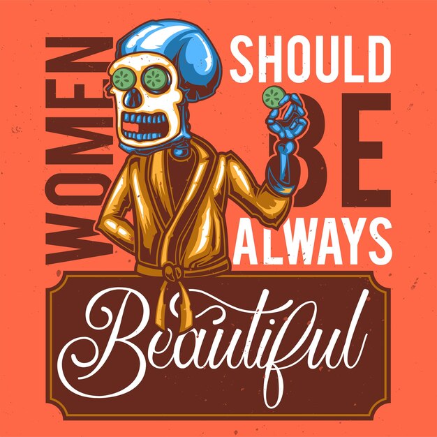 T-shirt of posterontwerp met illustratie van een skelet met masker.
