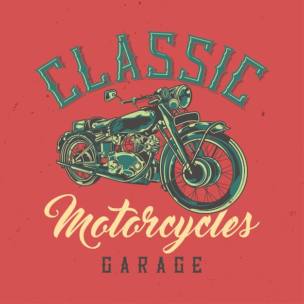 T-shirt of posterontwerp met illustratie van klassieke motorfiets