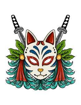 T-shirt ontwerp kitsune masker japanse cultuur illusatration