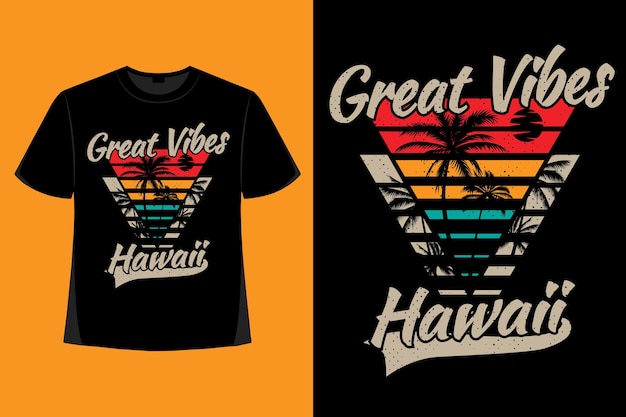 T-shirt ontwerp van geweldige vibes hawaii palm retro vintage illustratie