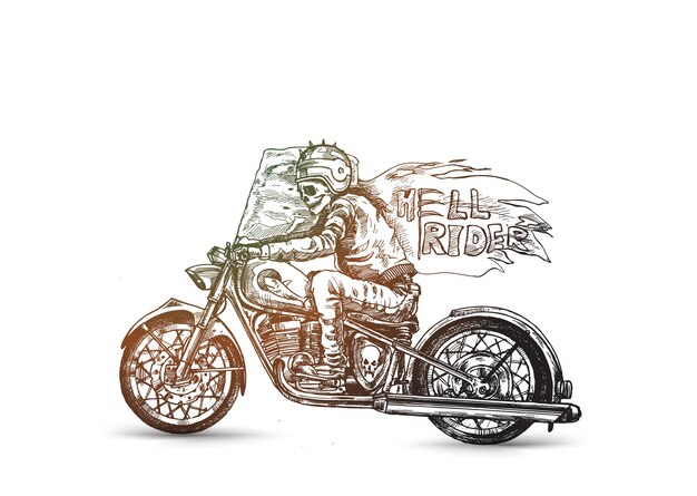 T-shirt print hell rider met zeis rijdende motorfiets