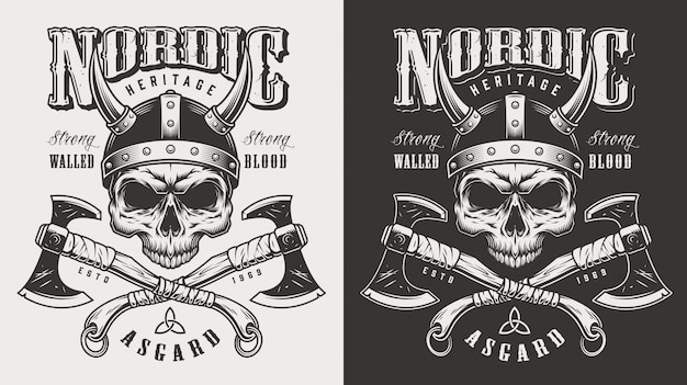 Gratis vector t-shirt print met viking hoofd