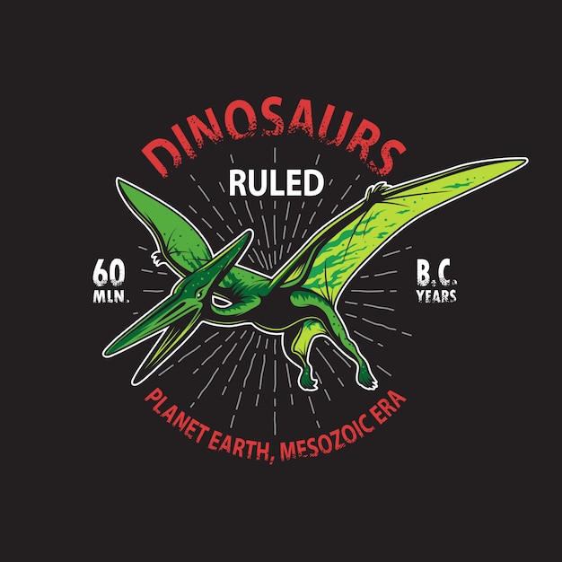 T-shirt print van dinosaurus pterodactyl skelet. Vintage-stijl