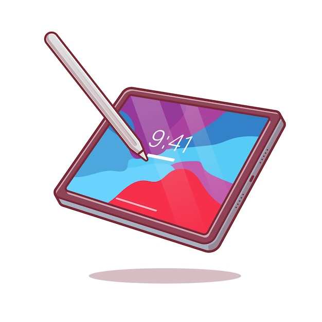 Tablet en stylus potlood cartoon vectorillustratie pictogram.