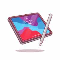 Gratis vector tablet en stylus potlood cartoon vectorillustratie.