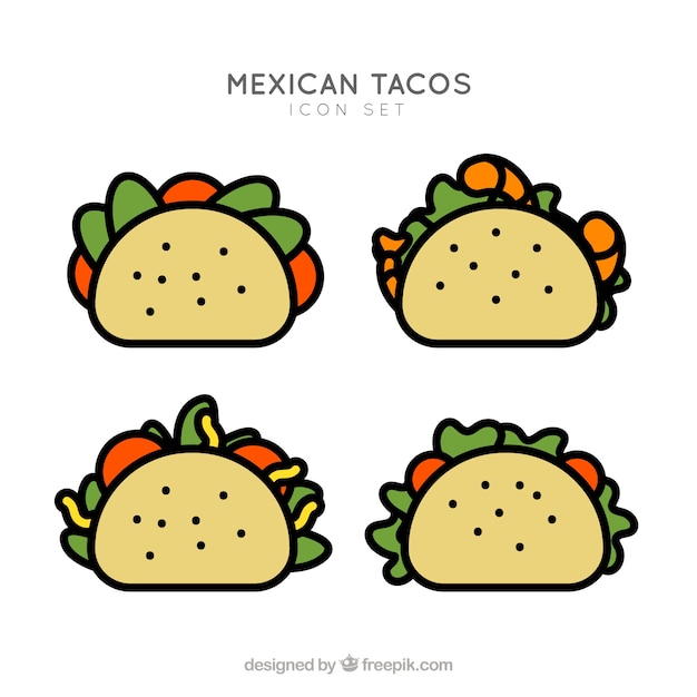 Gratis vector taco icon set. mexicaans eten