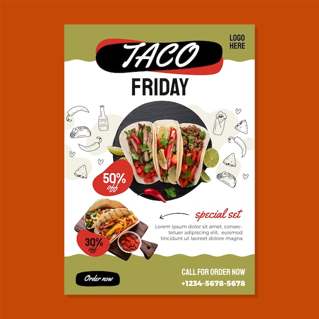 Taco vrijdag kortingsprijs flyer sjabloon