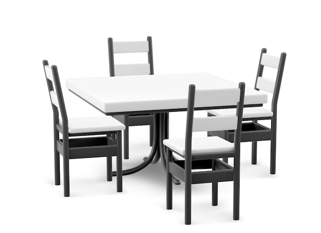 Tafel en stoelen van witte kunststof