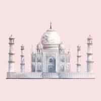 Gratis vector taj mahal in de waterverfillustratie van agra, india