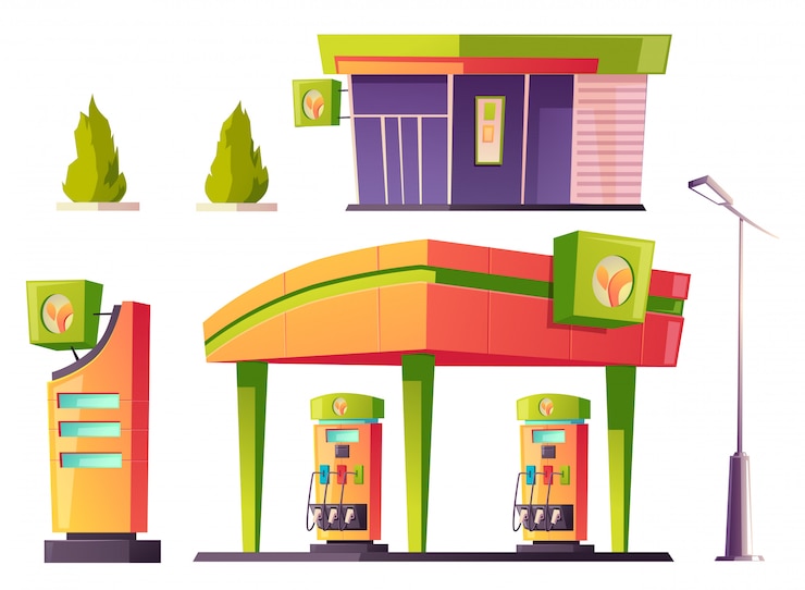 Gratis Vector tankstation tanken service geïsoleerde items ingesteld