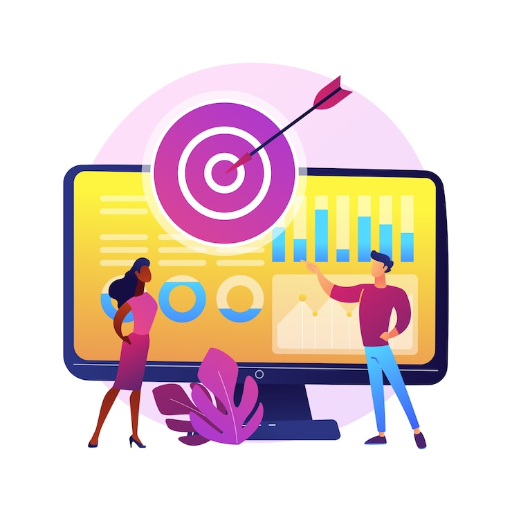 Gratis Vector targeting, resultaatgerichtheid, doelrealisatie. bedrijfsstrategie, doelverwezenlijking, objectief nastreven. zakenman, ondernemer stripfiguur.