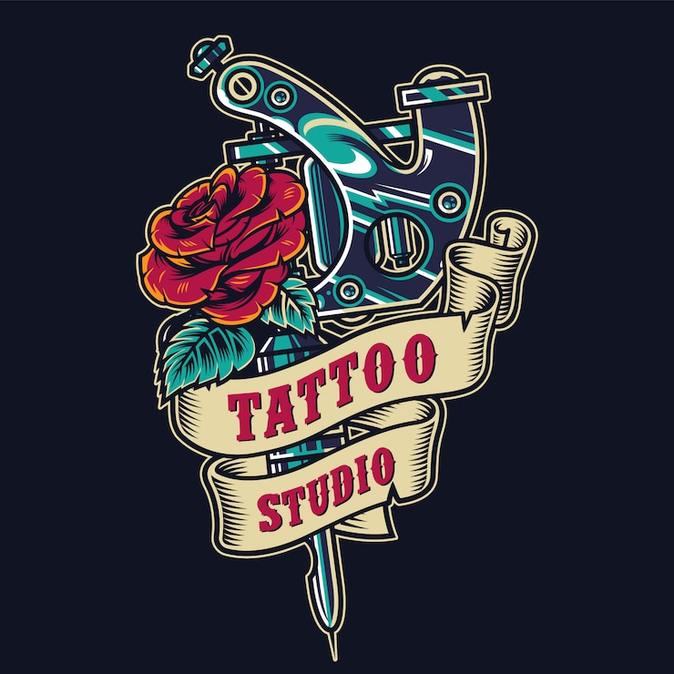 Gratis Vector tattoo salon vintage kleurrijke badge