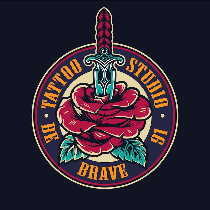 Gratis Vector tattoo studio kleurrijke ronde logo