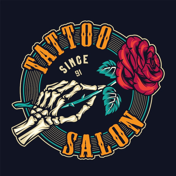 Gratis Vector tattoo studio kleurrijke ronde print