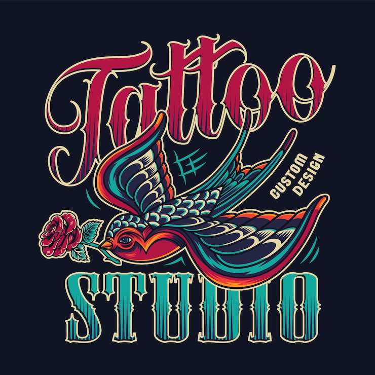 Gratis Vector tattoo studio vintage kleurrijk embleem