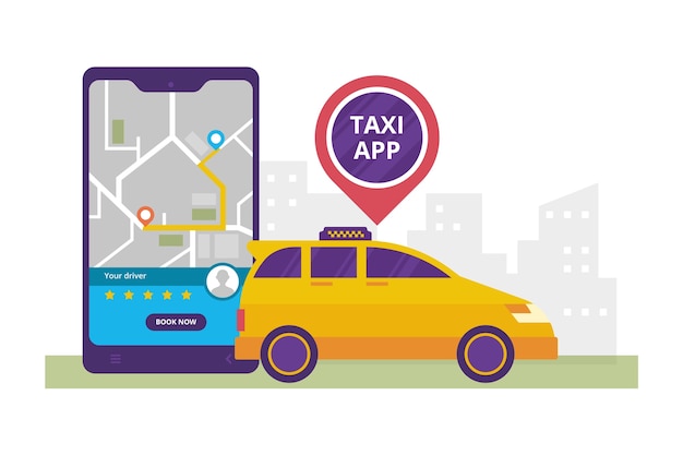 Gratis vector taxi app concept illustratie stijl