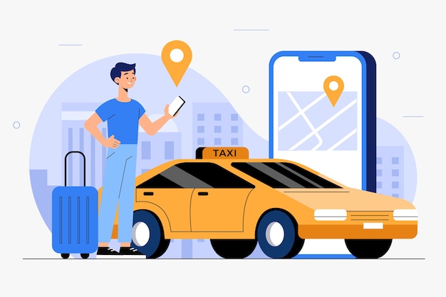 Gratis vector taxi app concept illustratie