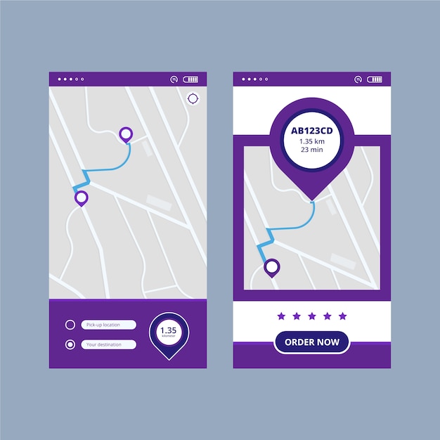 Gratis vector taxi app-interface ontwerp