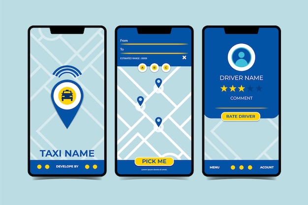 Gratis vector taxi app-interface