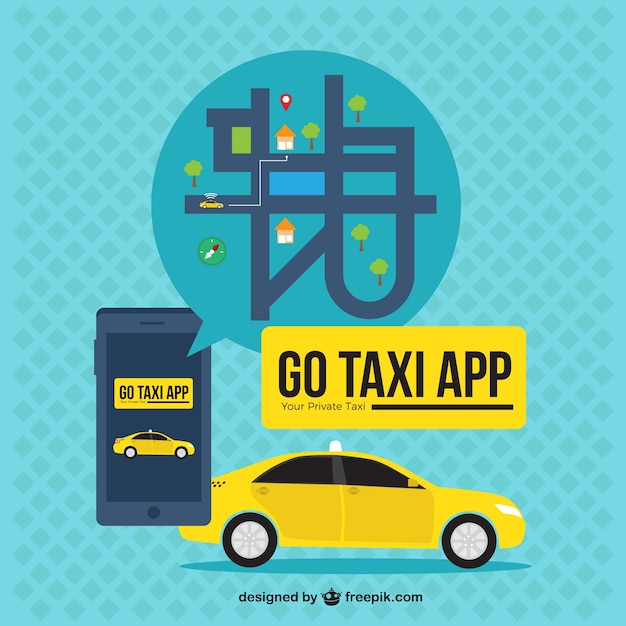 Gratis vector taxi applicatie achtergrond met kaart in plat ontwerp