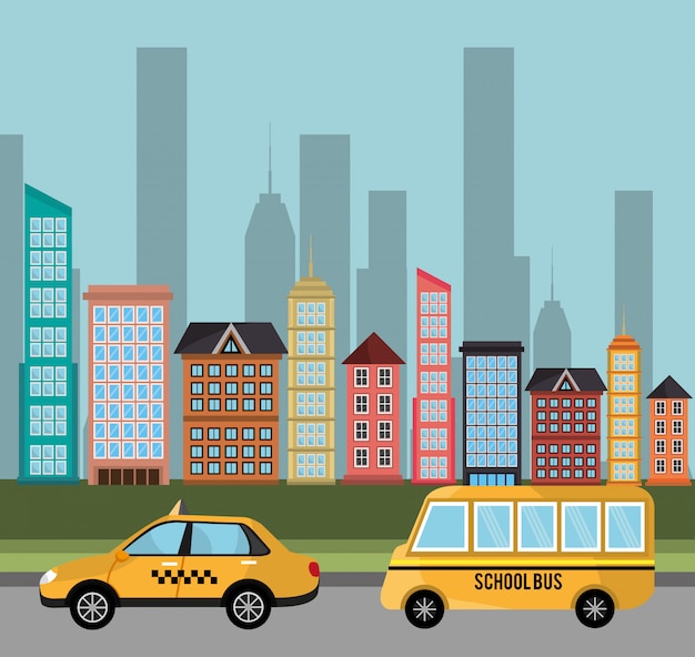 Gratis vector taxi school bus vervoer gebouw