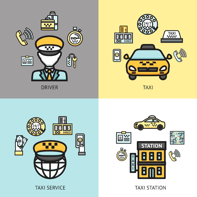 Gratis vector taxi service ontwerpconcept plat