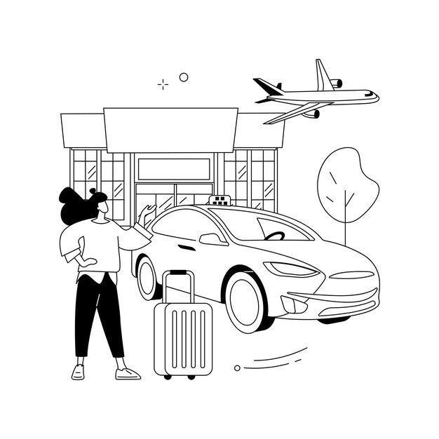 Taxi transfer abstract concept vector illustratie Luchthaven privé transfer vracht taxi service hotel transport veilige snelle reis professionele chauffeur business class abstracte metafoor