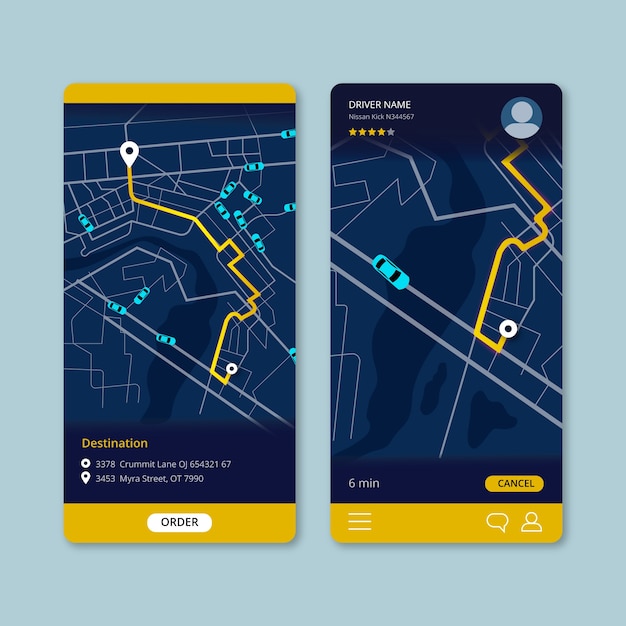 Gratis vector taxi vervoer app-interface
