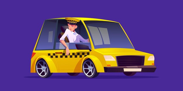 Gratis vector taxiauto met chauffeur in uniform