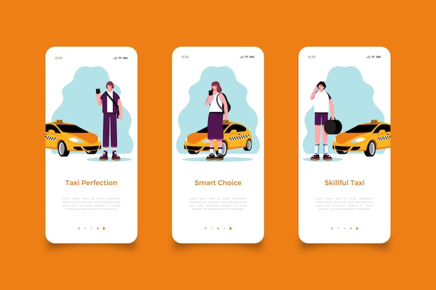 Taxiservice mobiele app-schermen