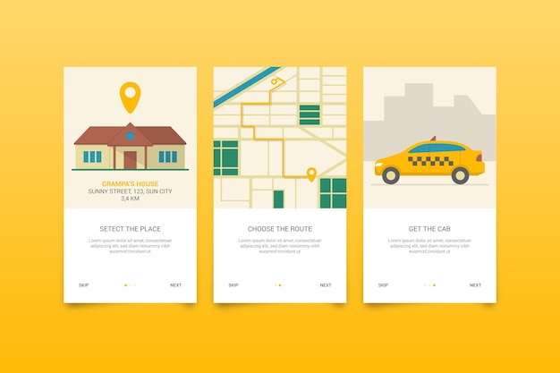 Taxiservice onboarding app-schermen