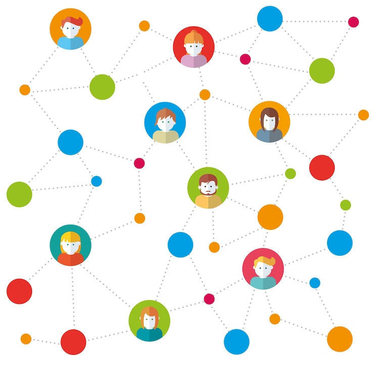Gratis Vector team in sociale netwerken werken vectorillustratie