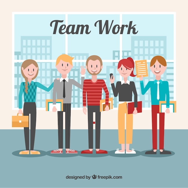 Gratis vector team werk concept met platte ontwerp